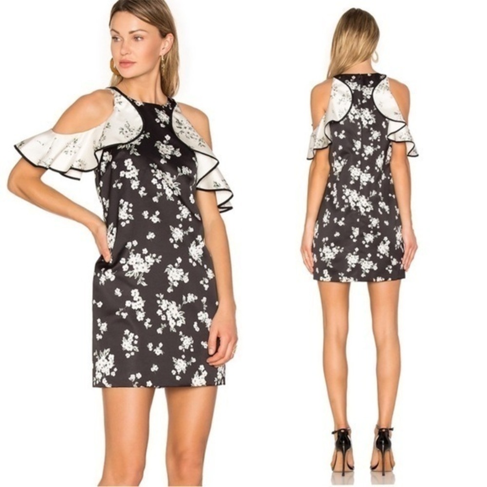 AMUR Dress Jennifer Mini Cold Shoulder in Cherry Blossom Black White